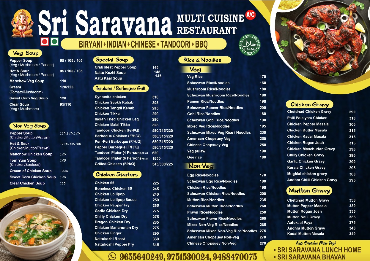 Saravanana Restaurant Menu Page 1